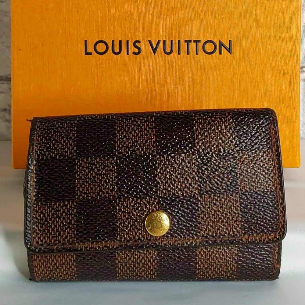 'LOUIS VUITTON' DAMIER 'EBENE'  MONOGRAM 6~RING KEY KEEPER & BOX 2-PIECE SET